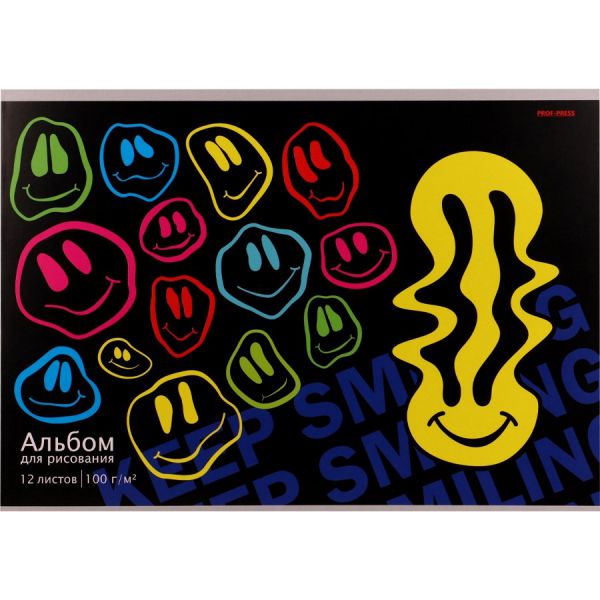 12-3759 Альбом для рисования А4 12л. CRAZY SMILE скрепка,