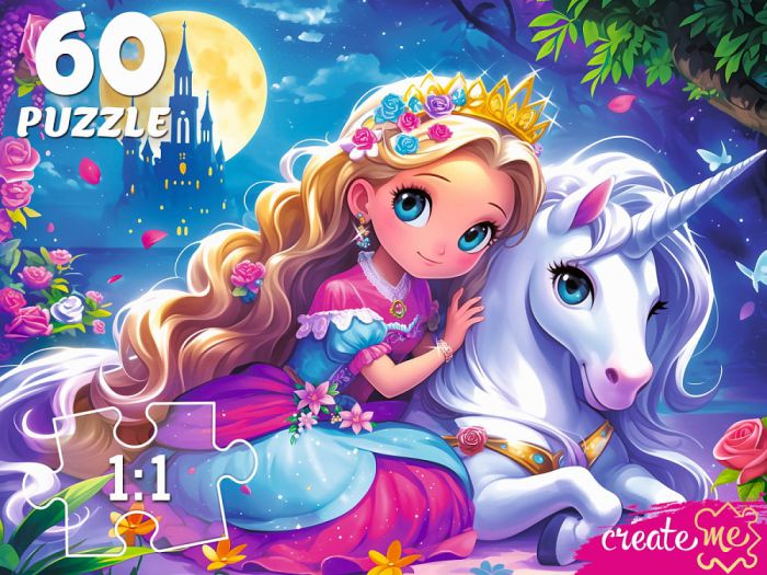 Ф60-4525 ПАЗЛЫ 60 элементов. АНИМЕ-ПРИНЦЕССА С ЕДИНОРОГО