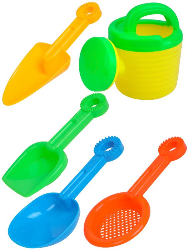 ИК-2316 Песочный набор (лейка, сито, 3 лопатки, в сетке) цвет микс
