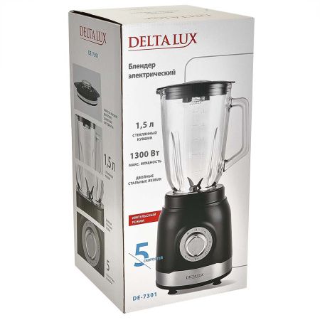 Блендер DELTA LUX DE-7301 черный, 1300 Вт, СТЕКЛЯННАЯ ЧАША 1,5 л
