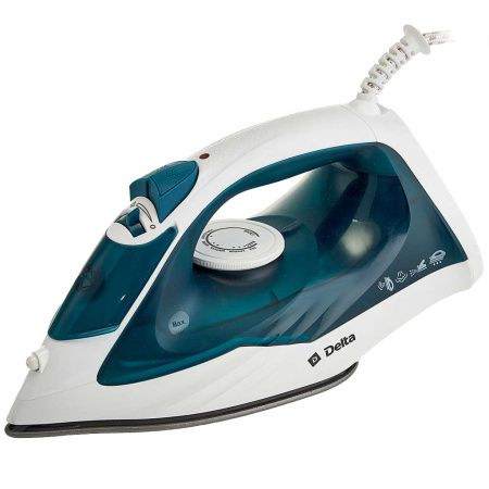 Утюг DELTA DL-153 белый с бирюзовым: 2200 Вт, антипригарное покрытие подошвы
