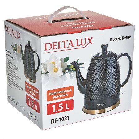 Чайник DELTA LUX DE-1021 корпус из фарфора: 1500 Вт, 1,5л  черный
