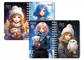 С1226-54 Записная книжка Апплика «Аниме. Девочки», А6, 80л, клетка, спираль, рису