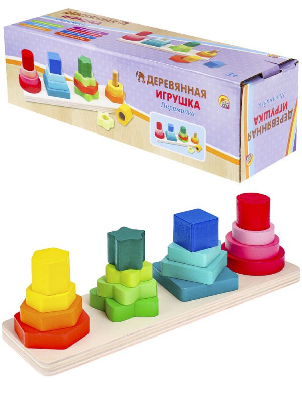 ИД-6136 Деревянная игрушка. Пирамидка "ЛОГИКА" (4 шт.) (в коробке)