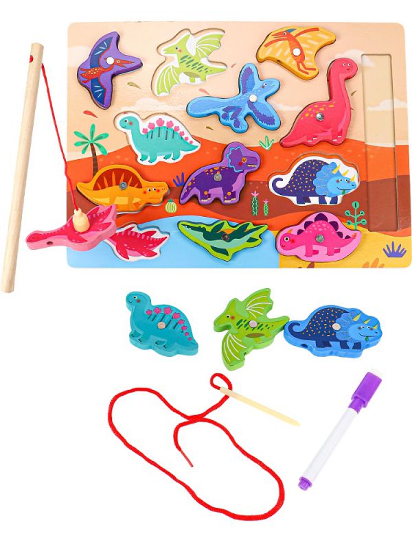 И-0412 Деревянная игрушка. Рамка пазл магнитный с рыбалкой и маркером 30х22см.