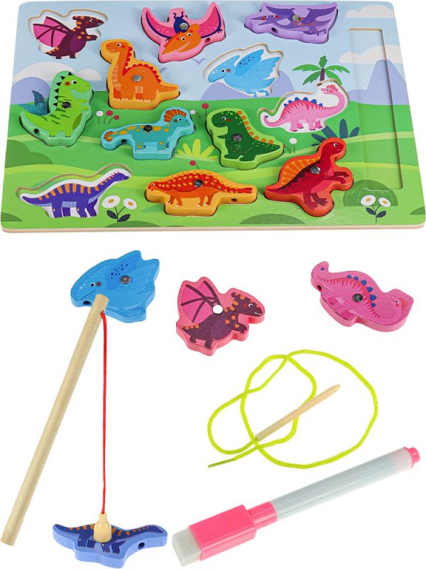 И-0411 Деревянная игрушка. Рамка-пазл магнитная с рыбалкой и маркером 30х22см.