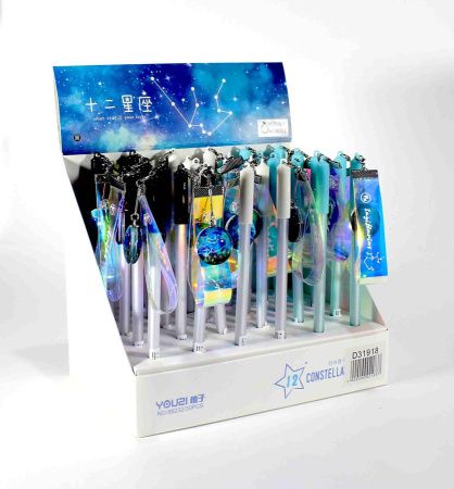 D31918 Ручка гелевая, Кристалл-Канц «ЗНАКИ ЗОДИАКОВ», синий, 0,38мм, пишущий узел игольчатый,