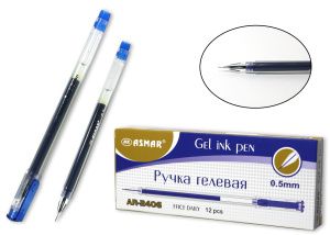 AR-2406/синяя Ручка гелевая синяя с кристаллическим игольчатым наконечником 0,5мм (12шт в упак)