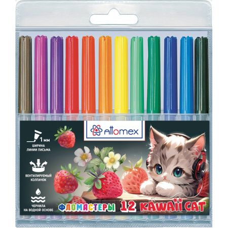 5081536 ФЛОМАСТЕРЫ "ATTOMEX. Kawaii Cat" 12 ЦВЕТОВ
