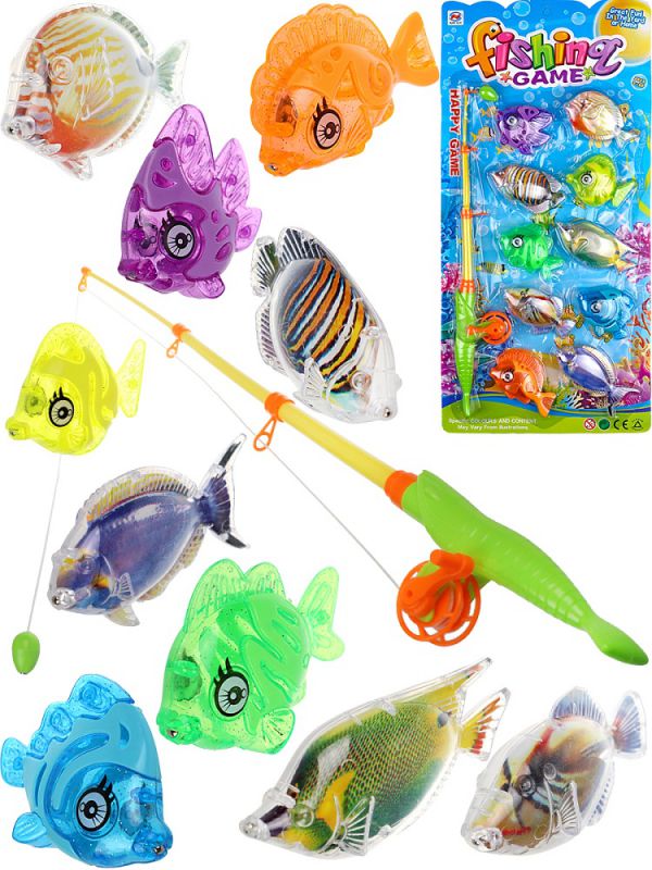 8772028Y Рыбалка пластиковая "ВЕСЕЛЫЙ РЫБАК-16" (10 рыбок,1 удочка) (в блистере)