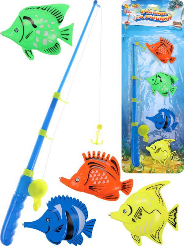 M1255 Рыбалка пластиковая "РЫБКА ЗА РЫБКОЙ-8" (4 рыбки, 1 удочка, в блистере)