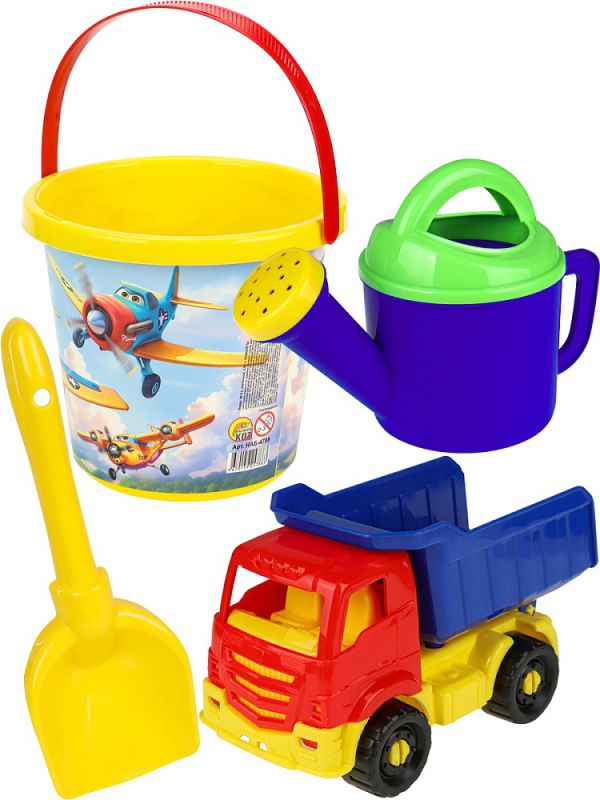 НАБ-4803 НАБОР №120 (Самосвал "ЯРОСЛАВ",ВЕДРО №8(0.85л.) САМОЛЕТЫ+ лейка+ лопатка 22