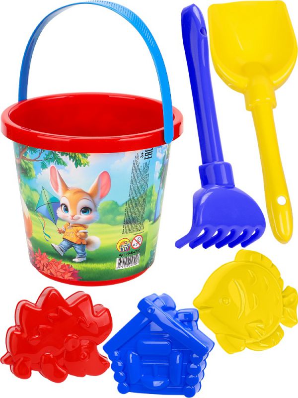 НАБ-4805 НАБОР №122  (ВЕДРО №8 (0.85л.) ПАРК+лопатка 22 см+грабли 21 см+3 форм)