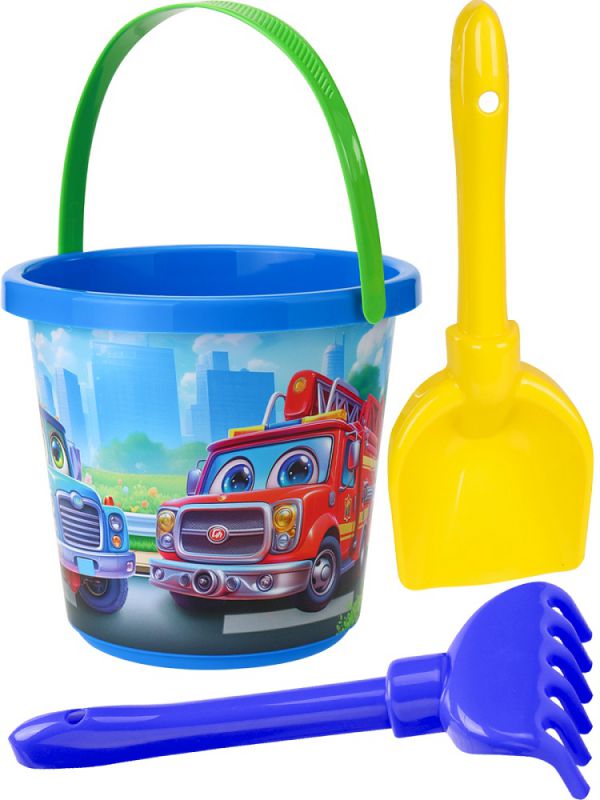 НАБ-4807 НАБОР№124 (ВЕДРО№8 (0.85л.) БОЛЬШИЕ МАШИНЫ+лопатка 22см+грабли 21см