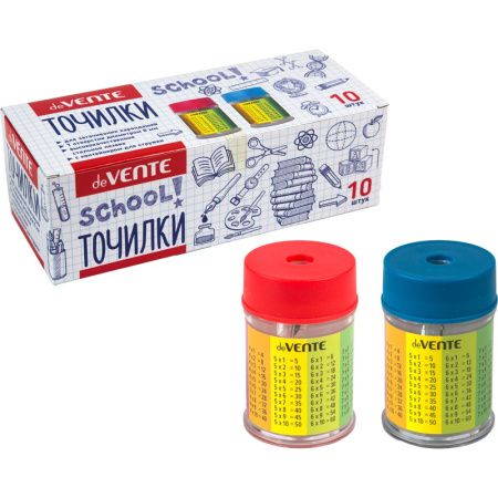 8031411 Точилка, deVENTE «School. Таблица умножения», пластик, 1 отверстие, контейнер, ассорти, (10)