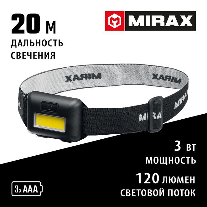Фонарь налобный MIRAX 120лм,3 режима ,3ААА 56702