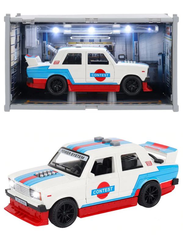 26039146Y Машинка инерционная (свет, звук, пар, 3 двери откр., конт. с подсв., белый, в пак.)