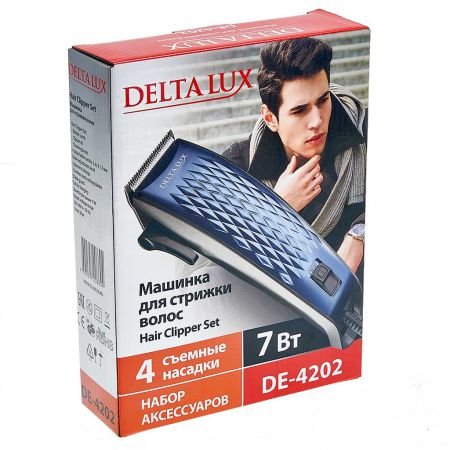 Машинка для стрижки DELTA LUX DE-4202 синий, 7 Вт, 4 съемных гребня