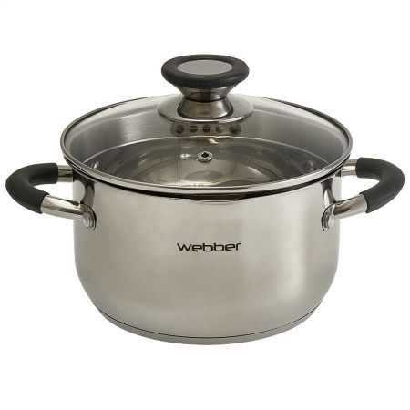 BE-372/2 Кастрюля WEBBER из нерж стали со стеклянной крышкой (d=18; 2,7 л)