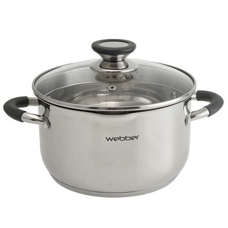BE-373/2 Кастрюля WEBBER из нерж стали со стеклянной крышкой (d=20; 3,6 л)