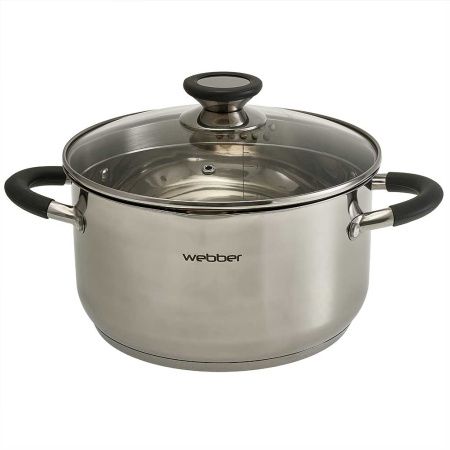 BE-374/2 Кастрюля WEBBER из нерж стали со стеклянной крышкой (d=22; 4,7 л)