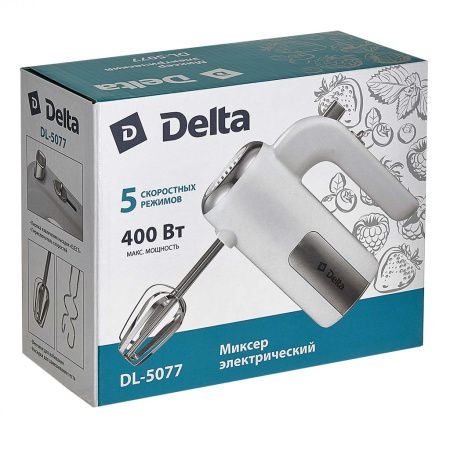 Миксер DELTA DL-5077 белый: 400 Вт, 5 скорост, режим "ТУРБО"