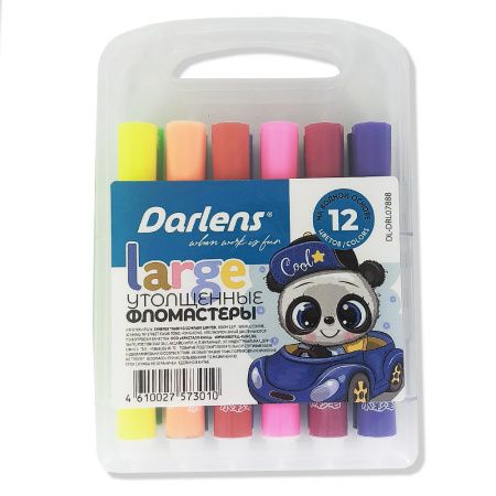 DL-DRL07888 Фломастеры, 12 цветов, Darlens «Large», утолщенные, круглый корпус