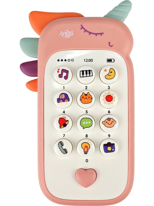 1064718FCJ Муз.телеф. с прорезыв."Единорог"(русс. озвуч. и кор.,бат. 2*ААА не в компл, розовый