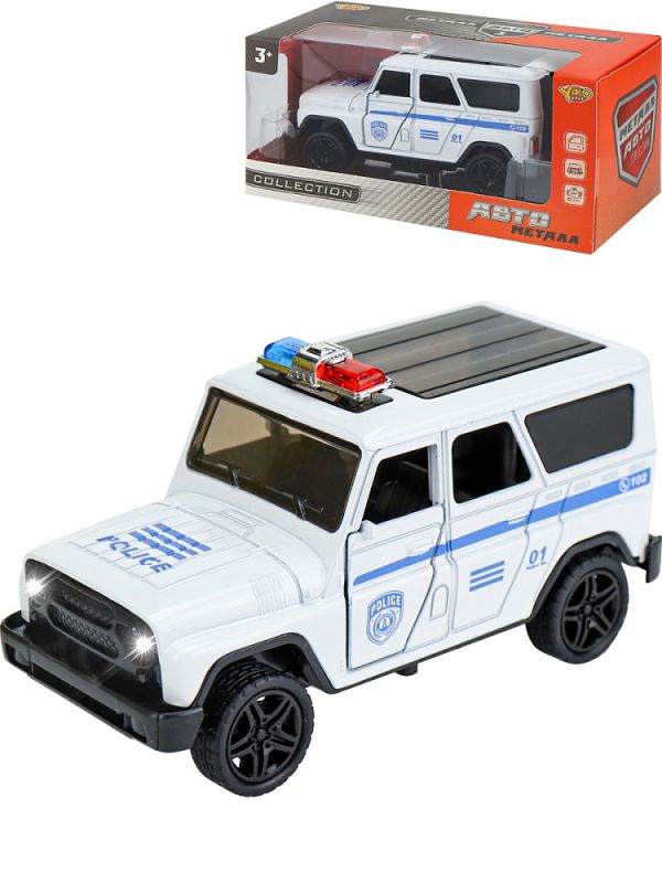 1523M-35B Машинка инерционная свет/звук,металл,цвет белый,1:36, 12,2х5,5х5,3 см, 3 открытые двери