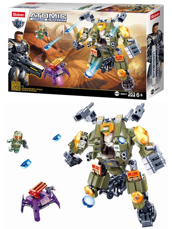 38M-B0911 Конструктор пластиковый Sluban Атомная буря. Атака роботов (353 дет., 2 фигур.)