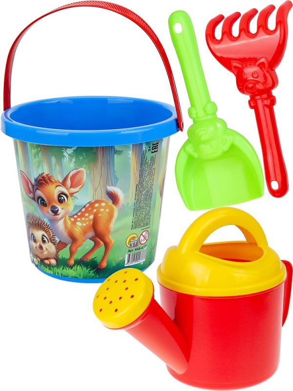 НАБ-4793 НАБОР №110 (ВЕДРО №8 (0.85л.) ЛЕСНАЯ ПОЛЯНКА+лейка+лопатка 13 см + грабли 13 см