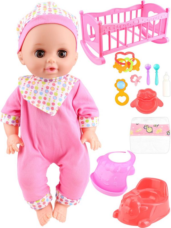 14429745Y Пупс (30 см) "Ангелочек" (пьет, писает, звук, с аксесс., закрывает глаза, в сумке)