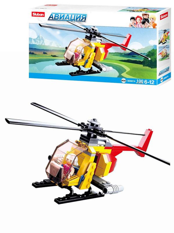 38M-B0667A Конструктор пластиковый. SLUBAN Авиация. Вертолет Москит (100 деталей, 1 фигурка)