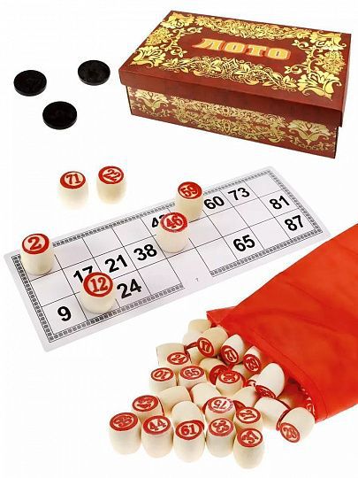 AN03225 Лото деревянное с золотым тиснением (23x11x8 см) в картонной коробке (целые бочонки)