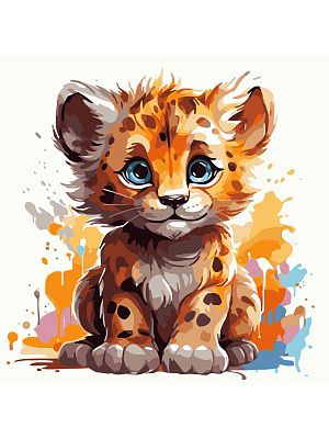 Х-0648 Холст с красками 30х30 по номер. в кор "Малыши-животные" (20цв) Красочный леопард