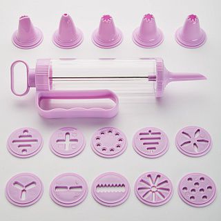 BE-0351 Пресс-шприц кондитерский, цвет: лавандовый с белым, 15 насадок