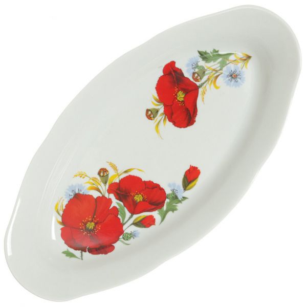 4С0423Ф34 Селедочница 250мм Ф.653 "Идиллия"Маки красные"