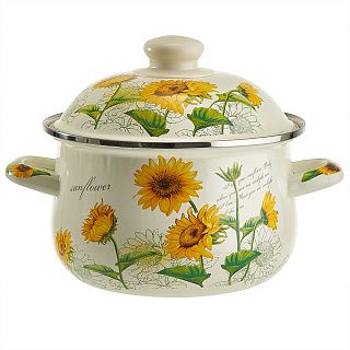 EM-1509 Кастрюля эмалированная MetaLLoni с эмалированной крышкой 2,0 л,d=18см,"Подсолнухи