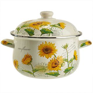 EM-1511 Кастрюля эмалированная MetaLLoni с эмалированной крышкой 3,6 л,d=22см,"Подсолнухи"