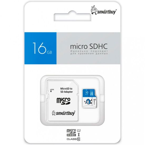 Карта памяти  micro SDHC Smart Buy 16GB с адаптером SD