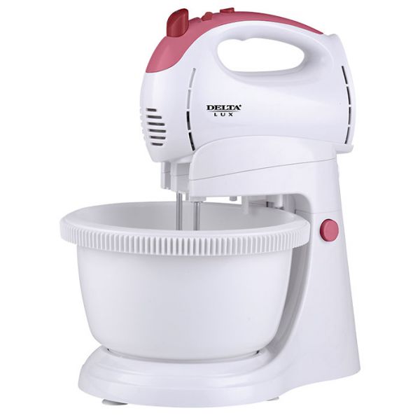 Миксер DELTA LUX  DL-5071C белый с розовым: 350 Вт,5 скоростей,самоврвщ.чаша 2,5л (Россия)