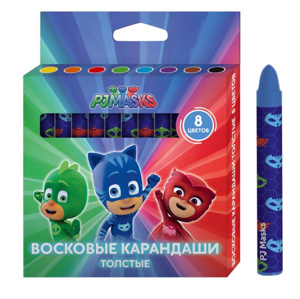 34062 Воск.карандаши толстые 8 цв. Герои в масках тм PJ Masks