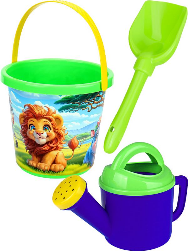 НАБ-4806 НАБОР №123  (ВЕДРО №8 (0.85л.) ДИКИЕ ЖИВОТНЫЕ+лейка+лопатка 22 см)