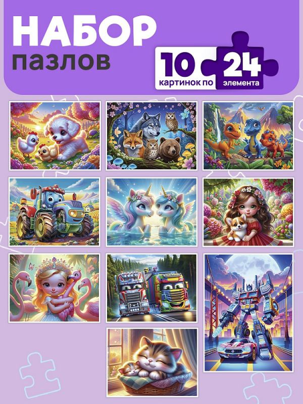 П24-2495 МИКС. ПАЗЛЫ 24 элемента. ЛЮБИМЫЕ ИСТОРИИ  (10 шт в шоубоксе)