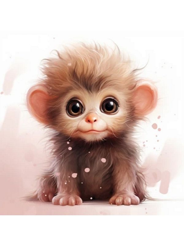 Х-0642 Холст с красками 20х20 по номер. в кор "Малыши-животные" (16цв) Маленькая обезьянка