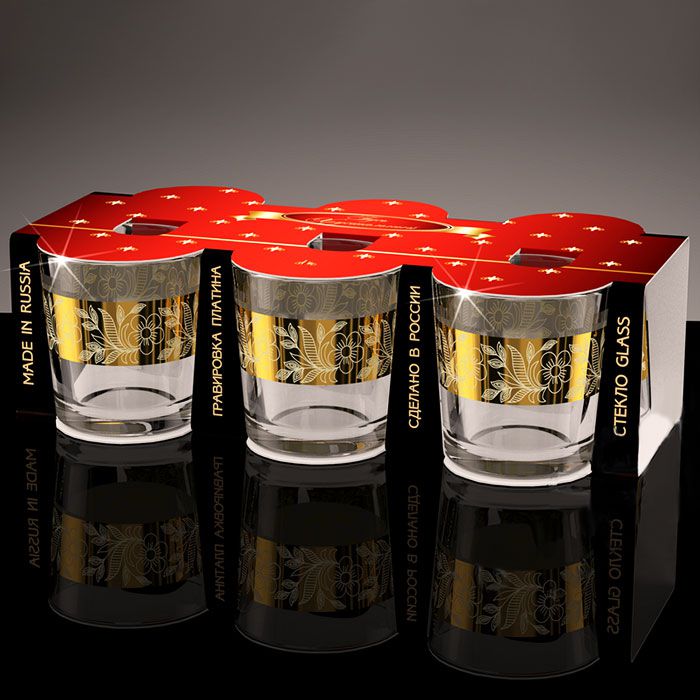 GN40 Стаканы 250 мл 6 шт Золотая полоса цветы