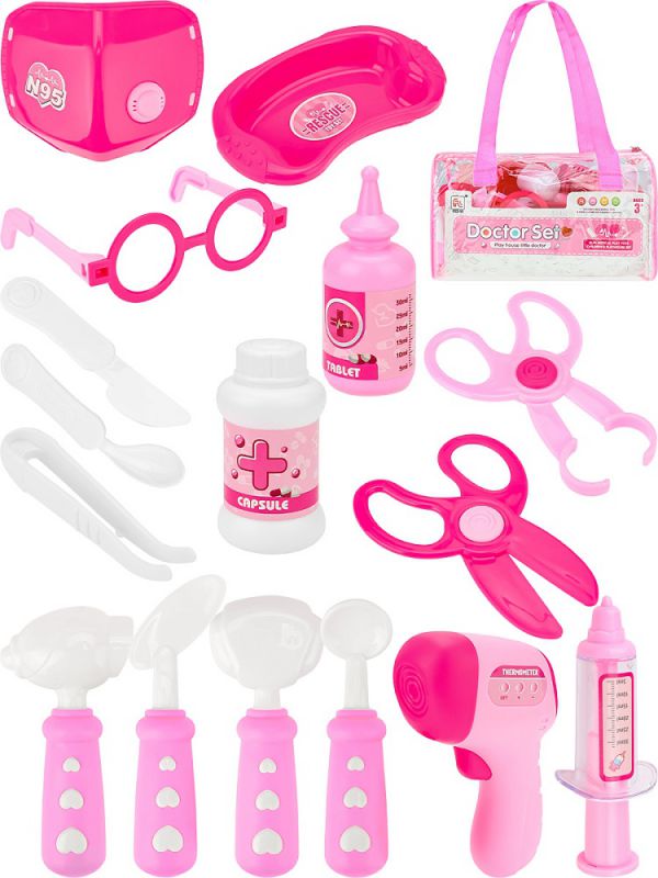 2465413 Игровой набор "Сумочка доктора"(16 дет., в сумке) розовый