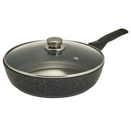 1224-04-01-10 Сковорода с крышкой и съемной ручкой д.24 "ГАРДАРИКА"  линейка Мрамор серия "Орион"