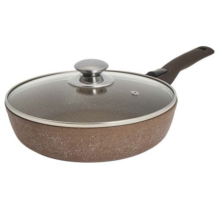 1224-07-01-10 Сковорода с крышкой и съемной ручкой линейка Мрамор серии "АЛТАЙ" д.24