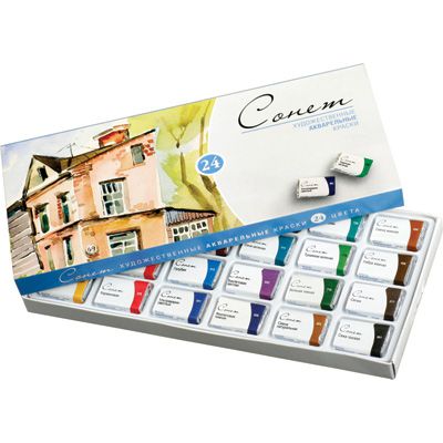 3541139 Краска акварельная, художественная, Невская палитра «СОНЕТ», 24 цвета, 2,5 мл, картонная кор